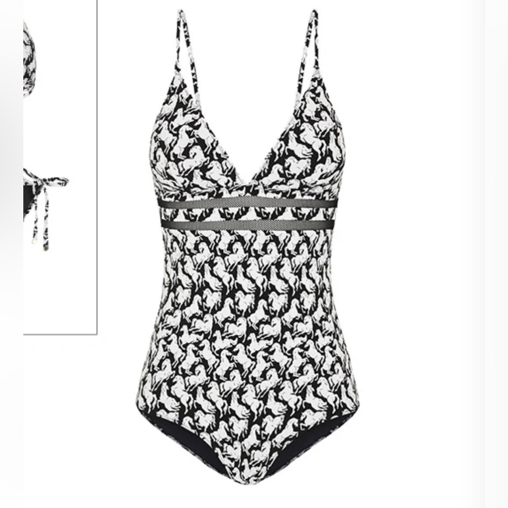 Stella McCartney Black and White Horse Print Swimsuit (S)